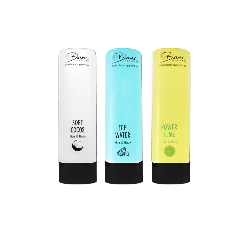 Dusch- und Haarshampoo STARTER- Kit 3x425ml verschied. Düfte mit schwarzer Wandhalterung HOTELSERIE Dusch- und Haarshampoo STARTER- Kit 3x425ml verschied. Düfte mit schwarzer Wandhalterung HOTELSERIE